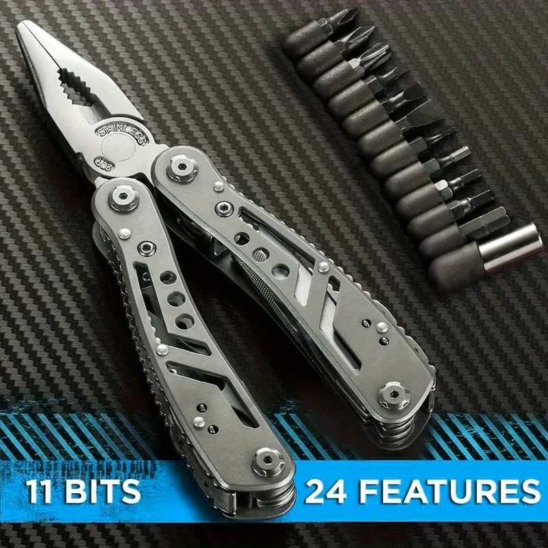 Multi Tool Plier - 24in1マルチツール オールインワン多機能ギア ナイフ・プライヤー・11ビット付き キャンプ・バックパッキング・サバイバル用ハンドヘルド分解ツール