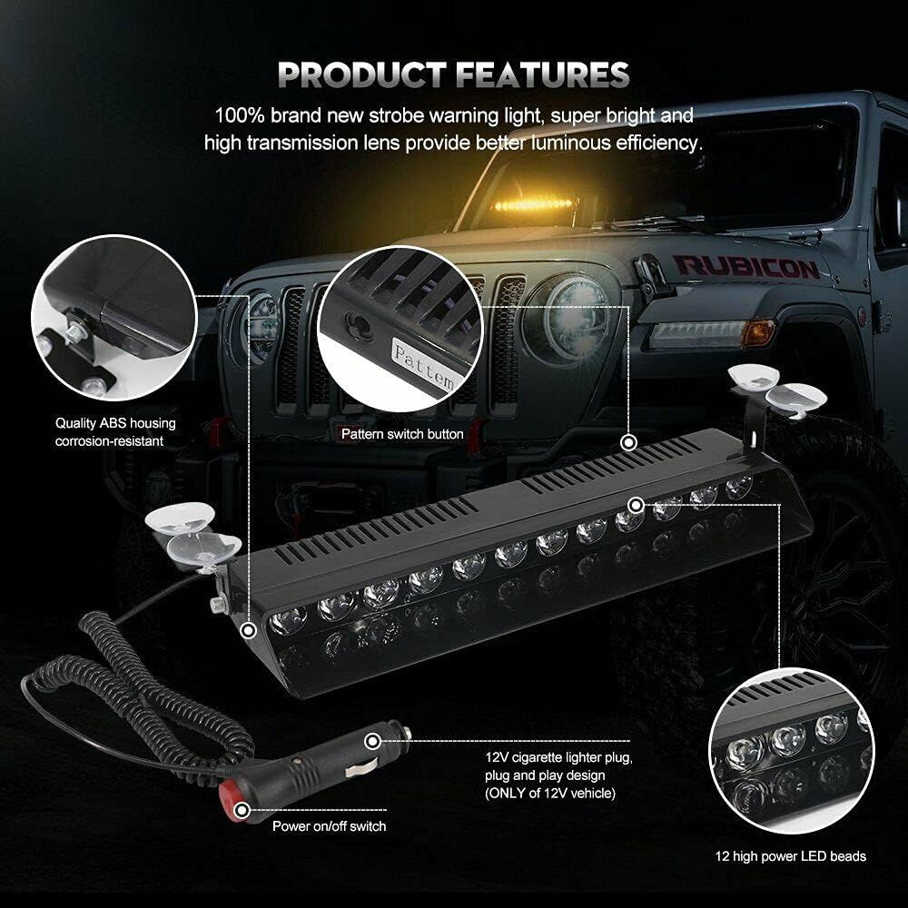 LED緊急ストロボライト、フロントガラス警告灯、12LEDイ - Sos Light Strobe のレビューと価格