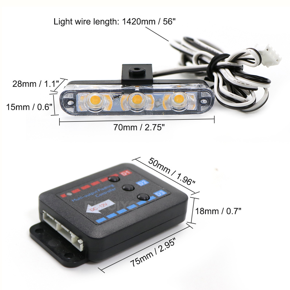 4x 3 LED グリル車用 LED ストロボライト 赤青黄 - Sos Light Strobe のレビューと価格